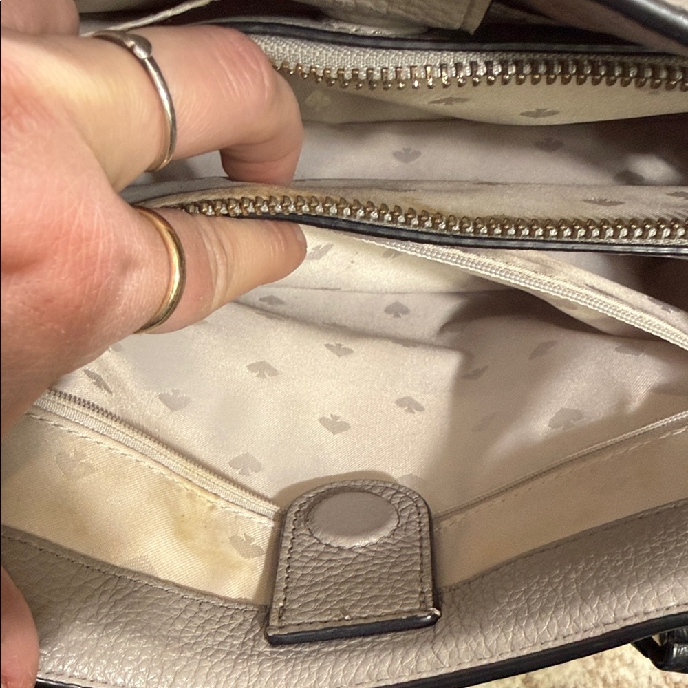 Kate Spade Pebbled Leather Colorblock Satchel in Gray/Cream/Black 🖤with Dust Bag - Picture 12 of 13